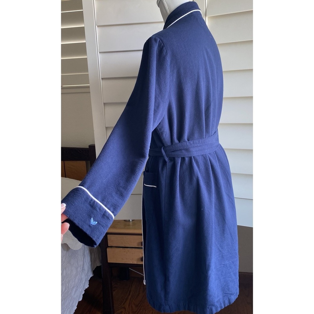 Petite Plume Robe Women M Navy Blue Flannel 100% Cotton Belted Short Pockets - Picture 6 of 13